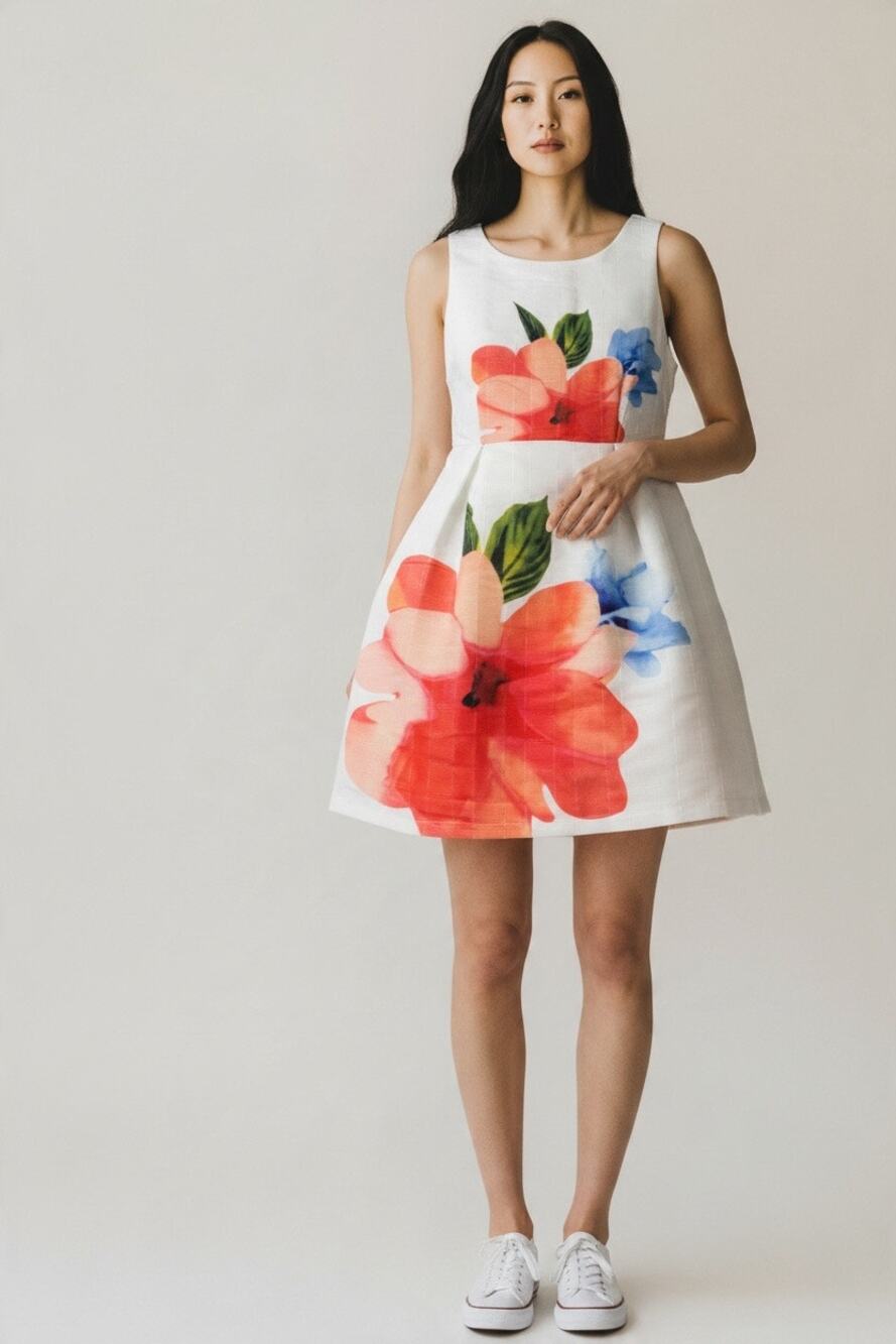 Christian Siriano Floral Mini Dress Womens L Tropical Orange White Sleeveless